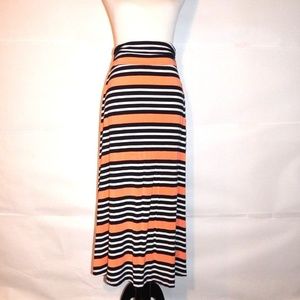 Merona Black White Coral Stripe Modest Maxi Skirt